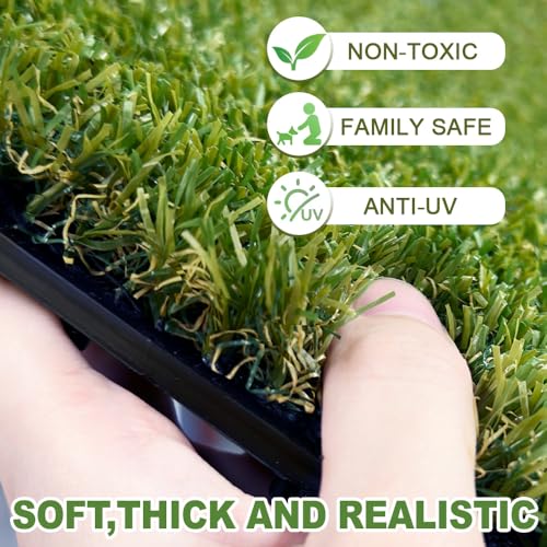 Qingbei Rina Artificial Grass Turf Tiles Interlocking 9 Pack, 12"x12" Outdoor Square Fake Grass Mat for Balcony Patio Deck Flooring, Pets Dog Pee Pad