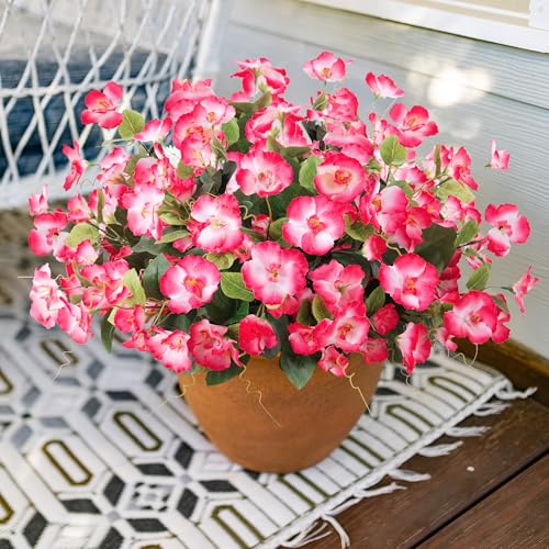 Fake Hibiscus Artificial Flowers for Outdoors Spring Summer Decoration, 6 Bundles Silk Pink Hibiscus Flowers Bouquet UV Resistant Look Real Faux Plants for Outside Planter Front Door Porch Balcony - color: Pink