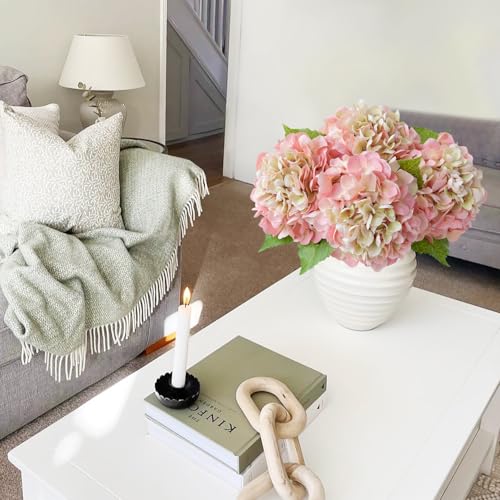 JINWOE 4PCS Lifelike Real Touch Artificial Hydrangeas, 21" Pink Hydrangea Artificial Flowers for Decoration, Faux Vintage Silk Fake Flowers for Bouquet Wedding Centerpieces Tables Party Outdoor Home - color: Pink