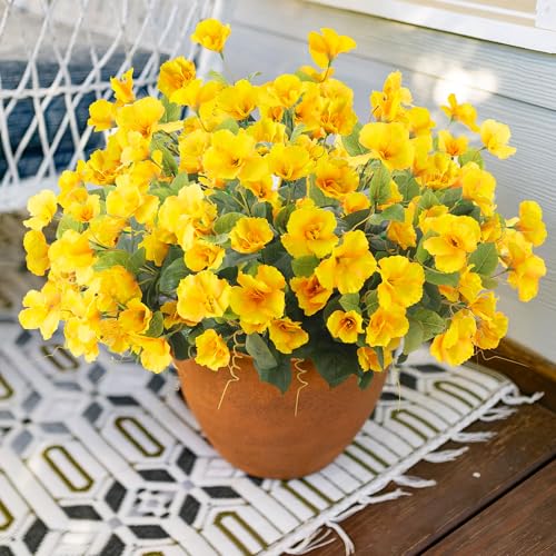 Fake Hibiscus Artificial Flowers for Outdoors Spring Summer Decoration, 6 Bundles Silk Yellow Hibiscus Flowers Bouquet UV Resistant Look Real Faux Plants for Outside Planter Front Door Porch Balcony - color: Yellow
