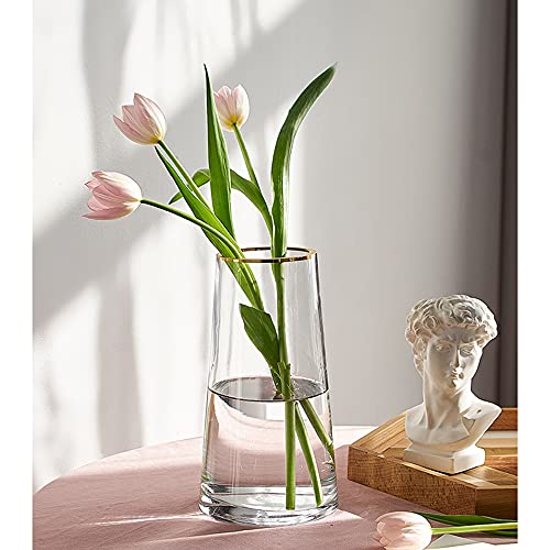 Moden Trapezoid Glass Vase with Gold Mouth for Centerpieces Home Wedding Decoration (1, Small 4.7" x 8.7") - size: Small 4.7" x 8.7"