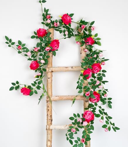 6FT Bendable Flower Garland, Artificial Rose Vine Hanging Floral Garland Decoration for Weding Home Room Wall Decor (Fuchsia, 1pcs) - color: Fushia, size: 1pcs