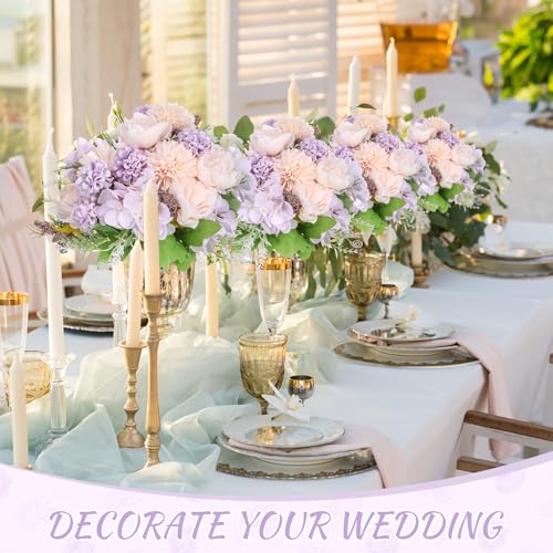 Lyrow 8 Pcs Peony Artificial Flowers Fake Silk Hydrangea Bouquet Elegant Peony Flowers for Wedding Decoration Faux Realistic Floral for Home Party Table Centerpieces Arrangement (Pink,Purple) - color: Pink, Purple
