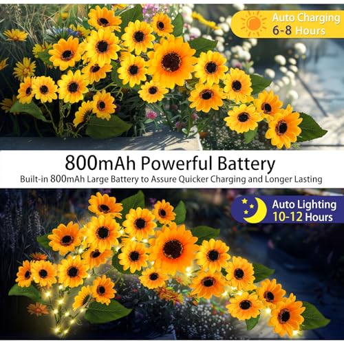 Solar Garden Lights Outdoor, Solar Sunflower Lights with 46 Lifelike Sunflower, Waterproof 90 Bright LED Fall Flowers Garden Decor for Patio Flower Bed Yard, Gift for Mom (2 Pack) - color: Warm White, size: Sunflower-2 Pack