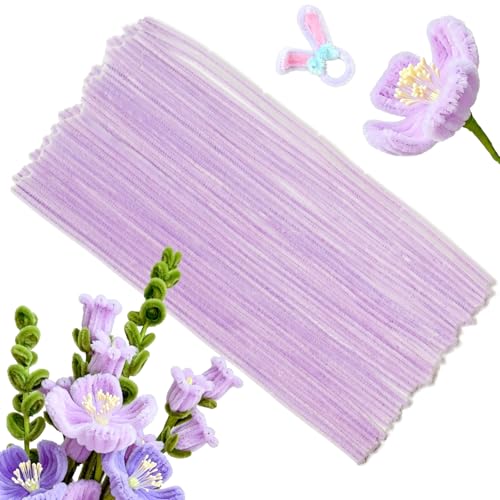100 Pcs Solid Color Pipe Cleaners, 12 Inch 6mm Single Color Chenille Stems, Fuzzy Flexible Craft Pipe Cleaners, Bulk Art DIY Supplies , Flower Making, Holiday Decor & Handmade Projects (Taro Purple) - color: Taro Purple