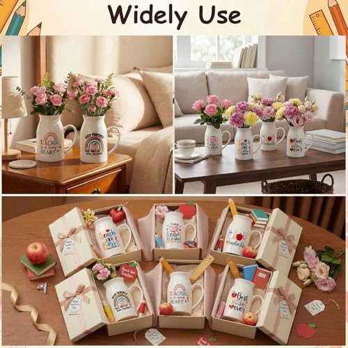 6 Pieces Teacher Appreciation Gifts, Teacher Flower Vase with Small Handle, Ceramic Rainbow Vases, End of School Year & Graduation Thank You Gifts for Women Christmas Teachers Appreciation