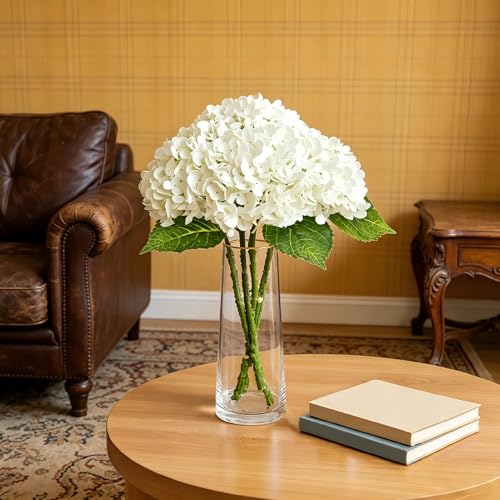 3 Pcs Real Touch Hydrangea Artificial Flowers, Waterproof 3D Latex White Hydrangeas, Faux Flower Stems for Wedding Centerpiece, Anniversary, Shower Vanity & Party Arrangements - color: White