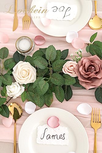 Lookein Artificial Rose Flower Garland Greenery Garland 5FT for Wedding Ceremony Backdrop Arch Flowers Table Centerpieces Decorations, Garden Dusty Rose - color: Garden Dusty Rose