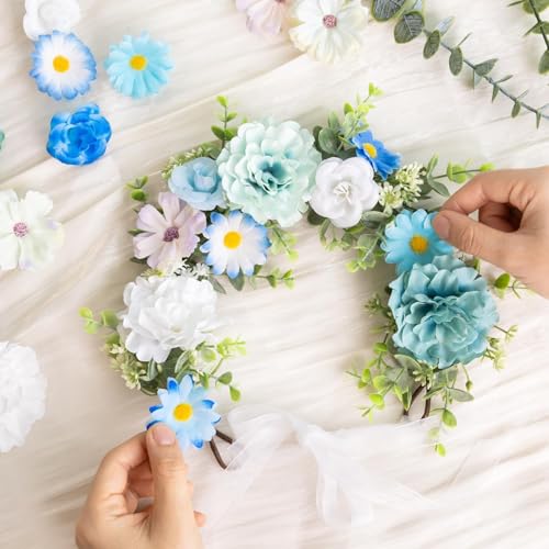 ATTGREAT 310 Pcs Fake Flower Heads Mini Artificial Flower Bulk Silk Flowers for Decoration Small Faux Flower Heads Fabric Daisy Buds Floral for Crafts DIY Wedding Party Baby Shower Home Decor, Blue - color: Blue
