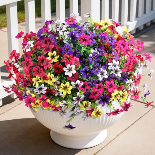 Homsunny Artificial Fake Flowers for Outdoor Spring Decoration, 12 Bundles Faux Plants Silk Daisy Bulk UV Resistant Realistic for Outside Porch Patio Balcony Planter Yard Garden Home Decor(Mixed 2) - color: Multicolor Blend 2