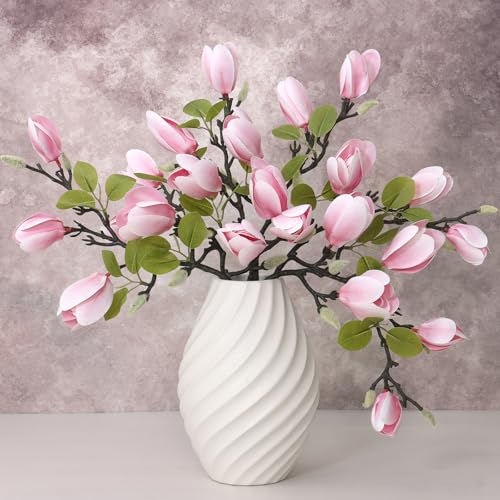 6PCS Artificial Magnolia Flowers Stems for Spring Decoration,26In Artificial Light Pink Fake Flowers with Buds Faux Long Stem Floral Arrangement for Vase Table Centerpiece Indoor - color: Light Pink