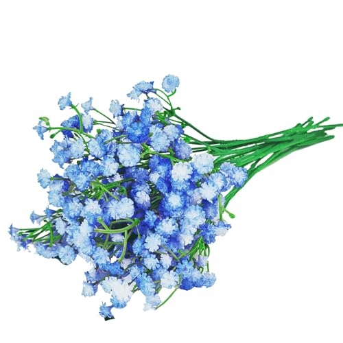 ABAJI Tiny Babys Breath Artificial Flowers Gypsophila Real Touch Flowers for Wedding Party Home Garden Decoration 12 inch in Length Small and Short - color: Light Blue, size: 12 PCS