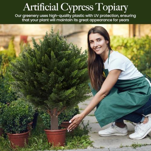 AUMMOOH Artificial Topiary Cedar Trees Outdoor (2, 15.7 inch 2 PCS) | UV protected ,High Density.Pet Friendly .