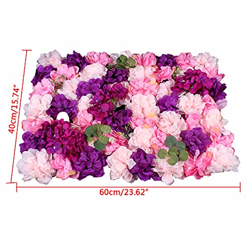 Flower Wall Panel, 6 Pcs 24 x 16 Inch Pink Purple Dahlia Artificial Flower Wall Mat Fake Flower Backdrop for Wedding Patry Bridal Shower Decoration - color: Purple Pink