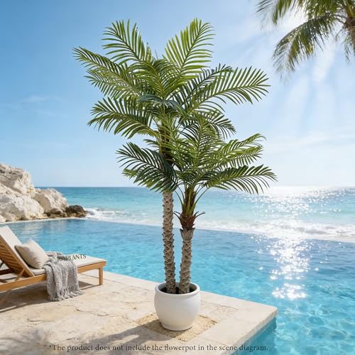 Fake Palm Tree 8FT for Outdoor Indoor Decor,2 Trunks UV Resistant Faux Silk Plants Perfect for Outside Patio Poolside Yard Home Office Living Room Decor - color: 8ft-2pole
