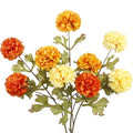 CISDUEO 3 Pcs Artificial Marigold Flowers Artificial Chrysanthemums Ball Flower Orange Silk Mums Flowers Spring Branches for Home Decor Floral Arrangement Table Centerpiece