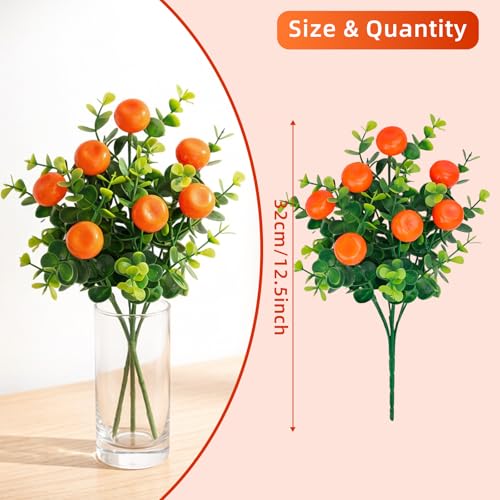 6 Pcs Artificial Orange Branches, 12.6 Inch Faux Fruit Stems with Fake Tangerines and Green Leaves, Lifelike Floral Picks for Home Kitchen Decor, Summer Vase Fillers Seasonal Centerpiece - color: Orange 1