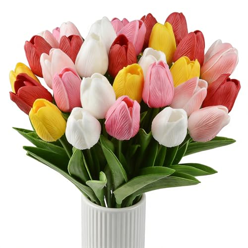 Artificial Tulips Real Touch PU Flowers Bridal Wedding Festival Decor Bouquet Pack of 20 (Mixed 1) - color: Mixed 1