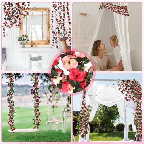 Alotiki 16 Pcs 131.2 FT Flower Garland,Rose Garland,Pink Flower Vines for Decoration, Wedding, Garden, Wall Decoration,Backdrop,Bedroom,Birthday Party - size: Pink - 16 pcs