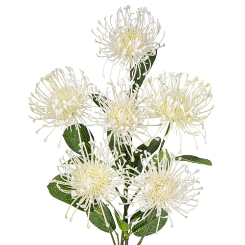 Hollyone 33" Cream White Artificial Mums Flowers Chrysanthemum Flowers 2Pcs Spider Mum Flower Arrangement Faux Pincushion Flower with 3 Heads Long Stem for Centerpiece Bouquet Home Decor - color: Cream White
