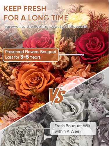 Bessol Flowers for Delivery Preserved Flower Bouquet Forever Fresh Flowers Birthday Gifts for Women Mom Anniversary Red Real Rose Gifts for Grandma Wife Girlfriend Sister Her from Daughter - color: Fall Preserved Flower Bouquet, size: Large