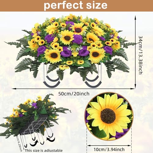 Lodou Artificial Cemetery Flowers for Grave,Headstone Flower Saddle Silk Sunflowers Grave Flowers for Cemetery Memorial for Outdoor Gravesite Decoration (Purple) - color: Purple