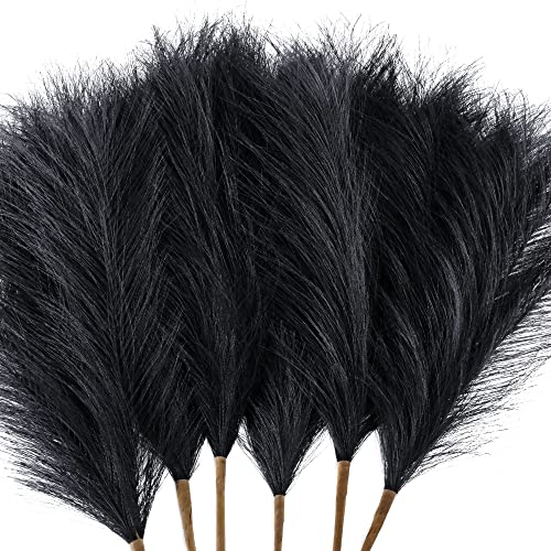 6 PCS Faux Pampas Grass Arrangement - 18"/45cm Artificial Fluffy Pompous Grass Stems for Boho Chic Home and Wedding Decor (Black) - color: E4- Black