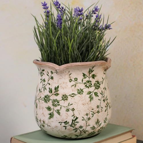 Xiaan Jiaju Vintage Ceramic 6.11'' Plant Pots, Decorative Vase for Indoor Garden, Room & Home Decor, Sage Beige - color: Sage Beige