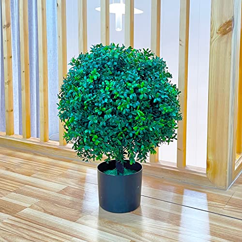 Sunnyglade 21.6” Tall Artificial Boxwood Topiary Ball Tree Set of 2 Pack Potted Bushes UV Resistant Potted Plants for Indoor Outdoor Home Garden(Green) - color: Green