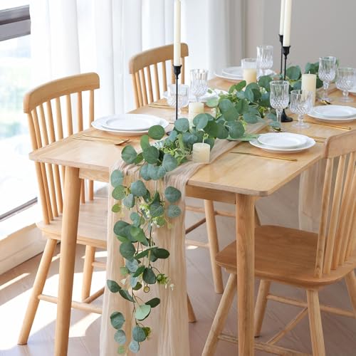mizii 5 Packs 340" Artificial Vines Eucalyptus Garland Fake Vine with Silk Leaves Green Garland Faux Hanging Plants Greenery Decoration for Room Table Centerpieces Wedding Decor (Eucalyptus) - color: Eucalyptus