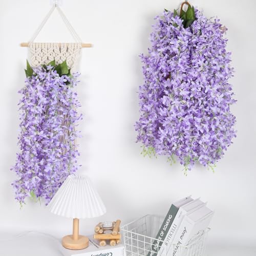RECUTMS 10Pcs Fake Hanging Lilac Flowers Garland 33.5in Artificial Wisteria Vines Faux Silk Lilac Hanging Floral for Indoor Outdoor Wedding Arch Birthday Party Garden Balcony Decor(Purple) - color: Purple-10p