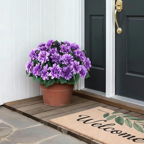 VIERENA 8 Bundles Artificial Dahlia Flowers for Outdoors Spring Summer Decor, No Fade Silk Flower Faux Dahlias Plant Arrangement for Home Garden Balcony Farmhouse（Purple） - color: Purple