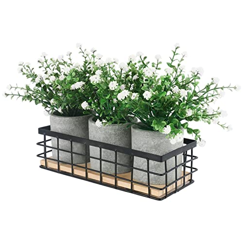 3 Potted Artificial Plants Flowers for Home Decor Indoor, Centerpiece Table Decorations for Dining Room and Coffee Table, White - color: White