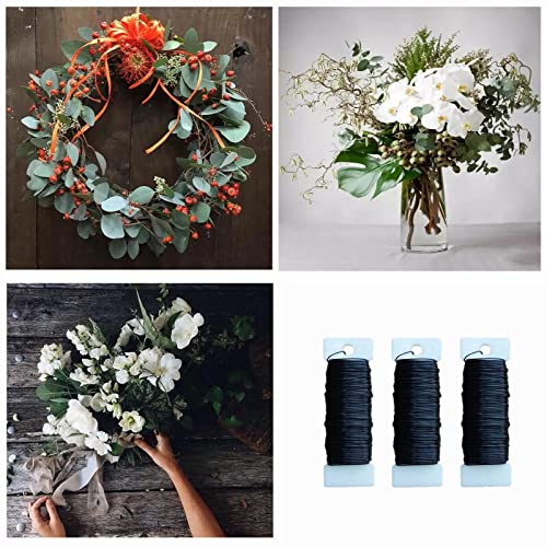 3 Rolls 22 Gauge Black Paddle Wire Flexible Floral Wire for Flower Arrangement, Wreath, Garland - color: Black