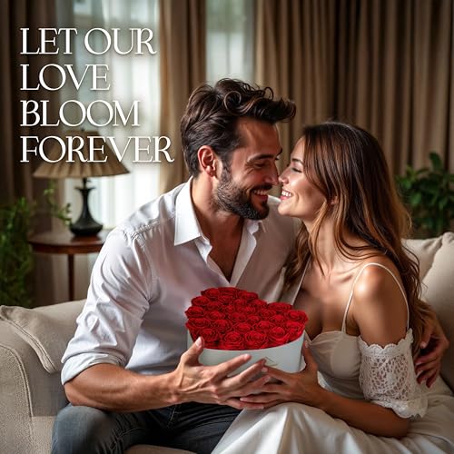 GLAMOUR BOUTIQUE Preserved Roses in a Box - Gifts for Her, Wife & Mom, Rose Flowers Forever Decor for Birthday Gift, Get Well Flower Bouquet Cased in White Box with Cover - Red - 27 (Color-Treated) - color: Red, size: 27 Roses Heart Box
