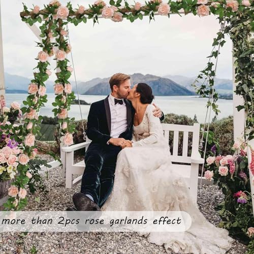 Felice Arts 2 Pack Pink Artificial Flower Garland, Each 6.5FT Fake Rose Vines, Hanging Floral Rose Garland for Wedding Baby Shower Swing Table Home Party Decor - color: Pink