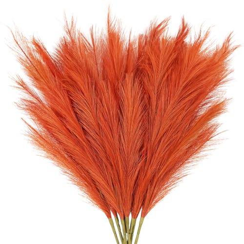 obbsie 8pcs Orange Pampas Grass Tall, 35" Fluffy Faux Colored Pompas Grass Artificial Orange Pampas Stems Vase Filler Fall Flower Arrangement for Home Wedding Centerpieces Autumn Bohe Decor - color: Orange, size: 8 PCS