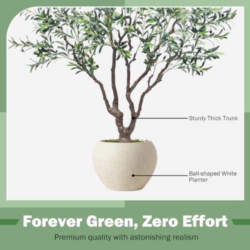 Caxchiling Large Artificial Olive Tree 8FT, Fake Tree for Indoor Outdoor, Lifelike Tall Floor Plants with Heavy Trunk and Ball-Shaped Pot, Home Office Decor for Living Room Bedroom Doorway Hallway - color: Olive, size: 8ft