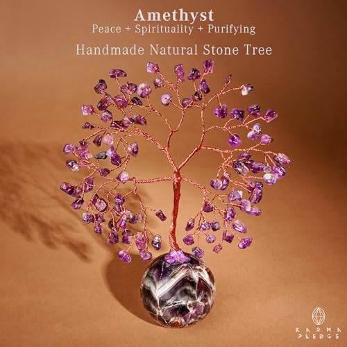 Amethyst Crystal Tree of Life Birthday Gifts for Women, Handmade Home Decor, Office, Room Decoration, Reiki Healing Crystal Chakra Tree for Money, Positivity, Good Luck Gifts for Her, Mom & Dad - color: Ball Base Amethyst Crystal Tree