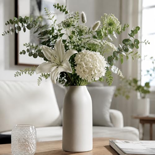 hjn 12 Inch White Ceramic Vase for Flowers, Matte Tall Modern Vase for Decor Minimalist Flower Vase for Home Decor Living Room Tabletop Centerpiece - size: 6D'' x 12"H(matte)