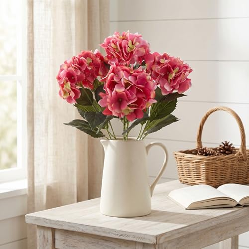 Larksilk Hydrangea Artificial Flowers - Faux Hydrangea Flowers - Home Decor, Easter Decorations, Spring Decor - Floral Centerpieces for Tables - 20" Floral Stems, Fuchsia, 1 Piece - color: Fuchsia, size: Pack of 1
