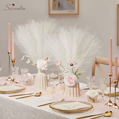 Serwalin White Pampas Grass Decor, 17.7 Inch 6pcs Boho Decor, Faux Pampas Grass Living Room Party Home Decor, Natural Small Artificial Pampas Grass Vase Filler Centerpieces Beige Decoration - color: A White, size: 17 Inch 6 Pcs
