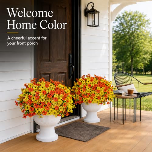 Artificial Flowers for Outdoors UV Resistant, 12 Bundles Realistic Faux Daisy with Eucalyptus Leaves Fake Plants for Porch Patio Planter Garden Decoration (Orange Yellow) - color: Orange Yellow