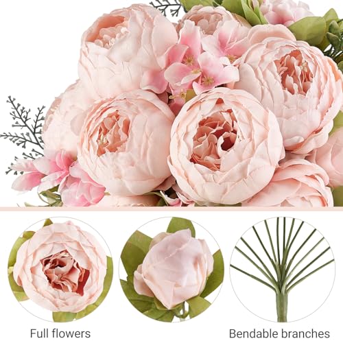 Mkono Peonies Artificial Flowers, 2 Packs 13 Stems Faux Peony Flowers Real Touch Fake Silk Bouquet for Arrangements Dining Table Centerpieces for Kitchen Bridal Wedding Party (2, Spring Light Pink) - color: Spring Light Pink