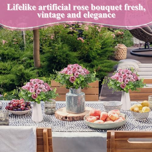 Zeyune 8 Pack 12 Inch Wedding Bouquets for Bride Bridesmaid Red Artificial Rose Bouquet Fake Silk Roses Flowers Bunches Bulk for Home Office Garden Parties(Dusty Pink) - color: Dusty Pink