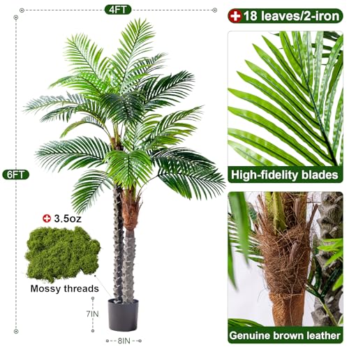 Large Artificial Tree Fake Silk Palm Plastic plantas Indoor Outdoor Realistic Floor Plants Big Faux Tropical Palm Trees for Modern Home Living Room Office Corner Patio Porch Decor Party Decorations - color: Beautiful Needle Palm, size: 6ft