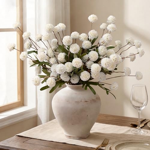 Waipfaru 10pcs Fake Silk Pompon Mum Artificial Flowers, Bulk Faux Mini Chrysanthemums, for Centerpieces Wedding Fillers Champagne Arrangements Shower Decorations, White - color: White