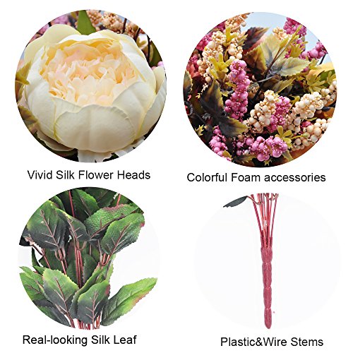 1pcs Artificial Peony Bouquet,19 Inch Silk Peony Bunch with 7 Faux Flowers,Classical Style Artificial Flowers with Leaves and Ornaments for Wedding,Home Décor Centerpieces(White) - color: White, size: Pack of 1