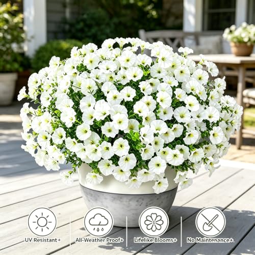 Artificial White Flowers for Outdoors - UV Resistant & Fade-Resistant Fake Flowers, 10 Bundles Waterproof Faux White for Garden, Yard, Patio, Wedding & Home Decor - color: White