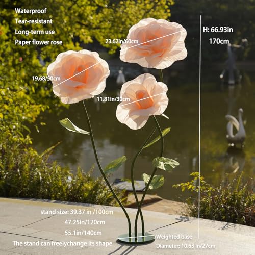 Giant Roses Artificial Flowers for Decoration with Stand,Oversized Handmade Paper Rose Decoration for Wedding,Party,Window Display,Photography Prop,Valentine’s Day & Event Decor(Champagne) - color: Champagne